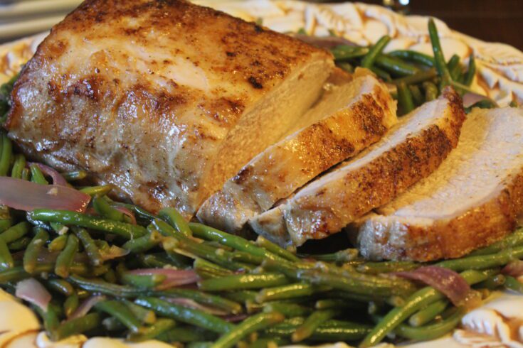 Roast Pork Loin with Lemon Garlic Green Beans