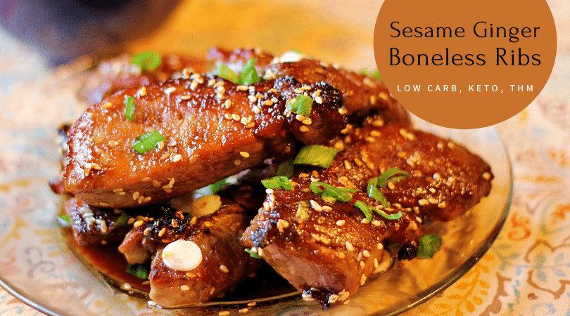 A pile of sesame ginger ribs piled on a plate.