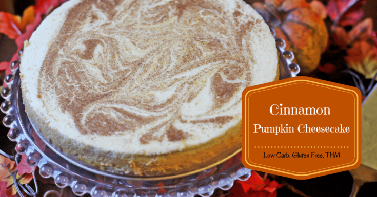 Cinnamon Pumpkin Cheesecake by My Table of Three is the perfect fall dessert for low carb, keto and THM diets.