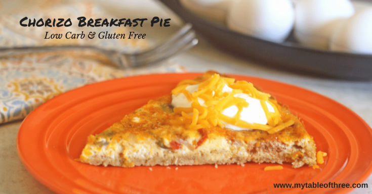 This low carn Chorizo Breakfast Pie is both gluten and grain free and works well for Keto and THM diets.
