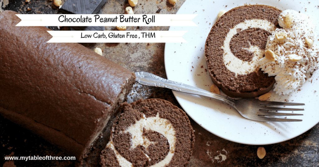 This Chocolate Peanut Butter Roll is a delicous treat that is low carb, gluten free, sugar free and THM "S". Only 4 net carbs per slice