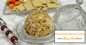 Caramelized Bacon and Onion Cheese Ball is the perfect creamy appetizer and comes in at only 2 net carbs per serving. It is THM and Keto friendly.