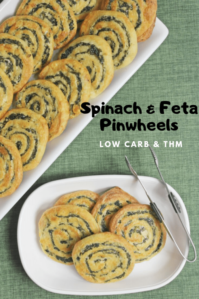 A creamy spinach and feta cheese filling baked to perfection in a low carb cheese pastry. #pinwheelrecipe #lowcarbappetizers #ketopinwheels #thmpinwheels