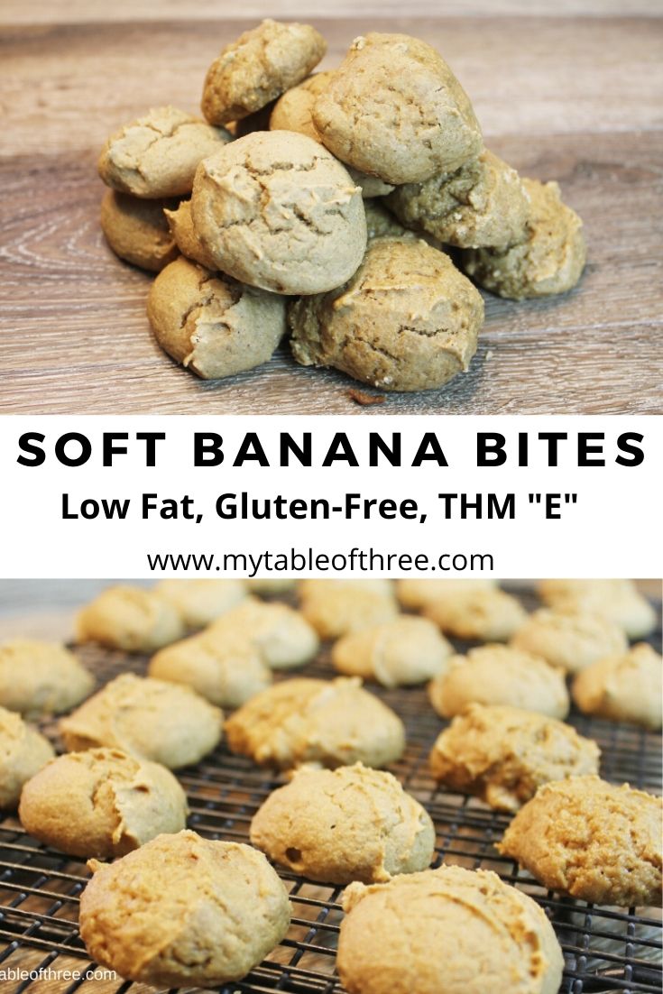 Soft and fluffy banana cookies with a nice cakey texture. Great for a low fat snack with coffee or breakfast, #thm #lowfatdessert #bananacookies