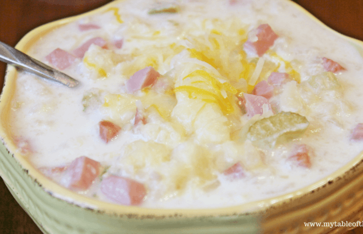 Creamy Ham and Cauliflower soup is low carb and Trim Healthy Mama Friendly