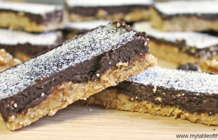 My Table of Threes low carb Chocolate Walnut Cookie Bars