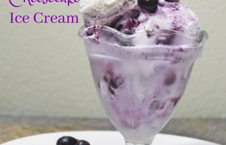 Low Carb Blueberry Cheesecake Ice Cream. A rich cream cheese ice cream swirled with a simple blueberry jam that will make your mouth water and have you wanting more. #lowcarb #sugarfreeicecream #thmicecream #thmdessert #ketofriendly