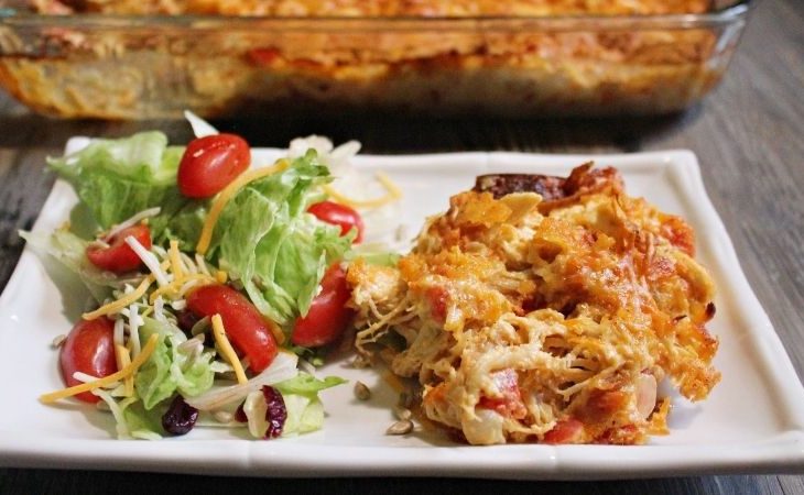 Mexican Chicken Casserole served with tossed salad
