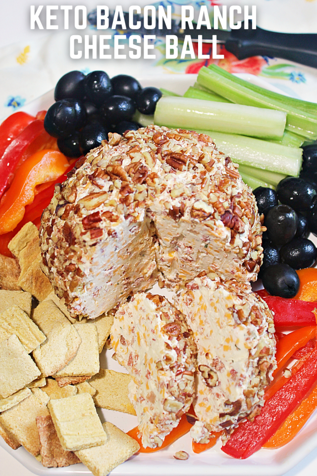 A wonderful Keto Bacaon Cheddar Cheese Ball that is great at any cookout of party.