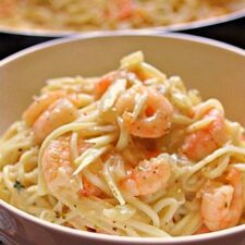 Creamy Low Carb Shrimp Pasta | Dairy Free, Gluten Free, THM “S'”