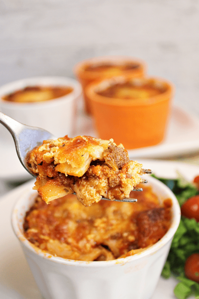A delicious fork full of low carb lasagna