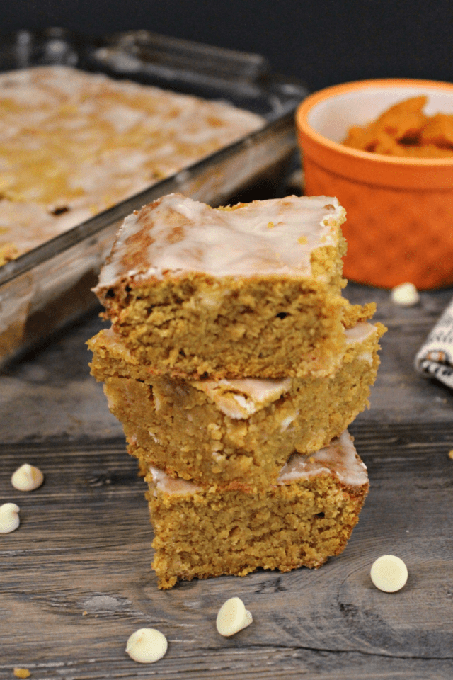 A beautiful stack of Pumpkin Cake squares.