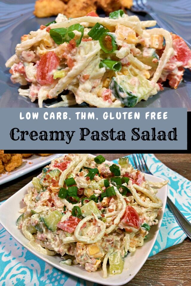 A pin for the low carb pasta salad for Pinterest