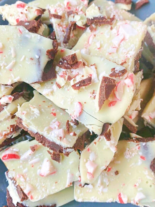 A top down glance at the peppermint bark candy.