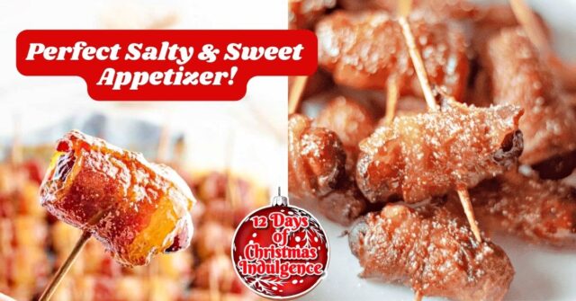 Glazed little smokies on toothpicks with the recipe title on the top.